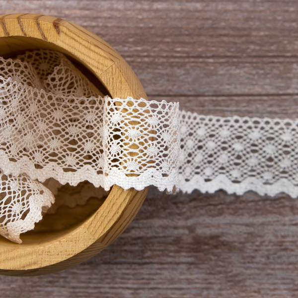 Мерсеризованное хлопковое кружево, 30 мм, цвет белый. Арт 2021/01