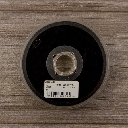 Косая бейка хлопок, 20 мм, 20 м, цвет 01, черный. Арт 6598-20мм-01