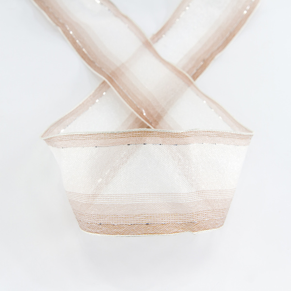 Лента органза с рисунком с проволокой по краю SAFISA, цвет бежевый, 50 мм, 15 м. Арт 25167-50мм-01            