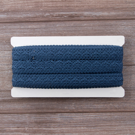 Мерсеризованное хлопковое кружево, 20 мм, цвет джинсово-синий. Арт 3037/89                 