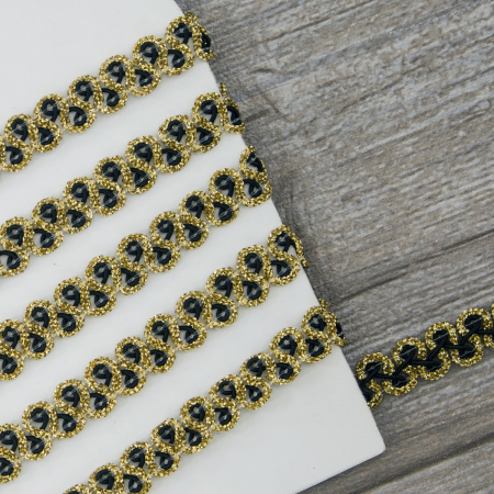 Тесьма PEGA тип отделочная, цвет черный с золотом, 13 мм. Арт 844167113DA002          