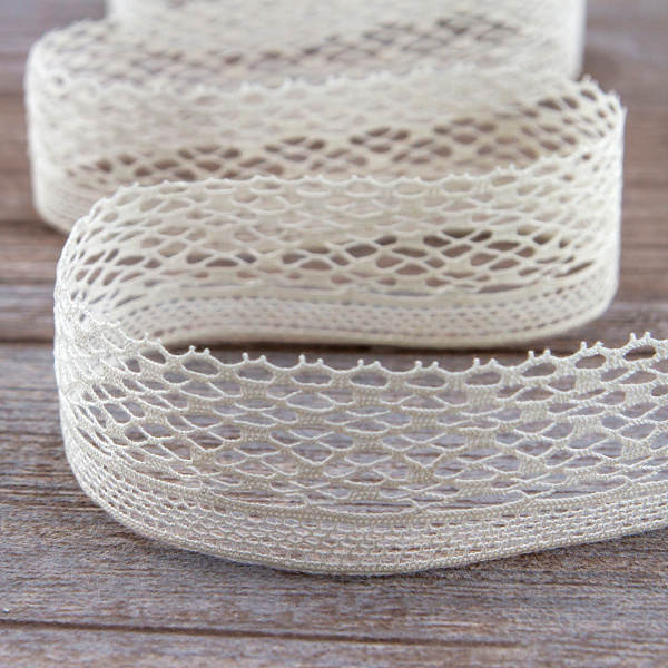Мерсеризованное хлопковое кружево, 35 мм, цвет шампань. Арт 2011/72