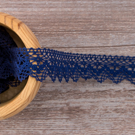 Мерсеризованное хлопковое кружево, 25 мм, цвет синий. Арт 3207/10                 