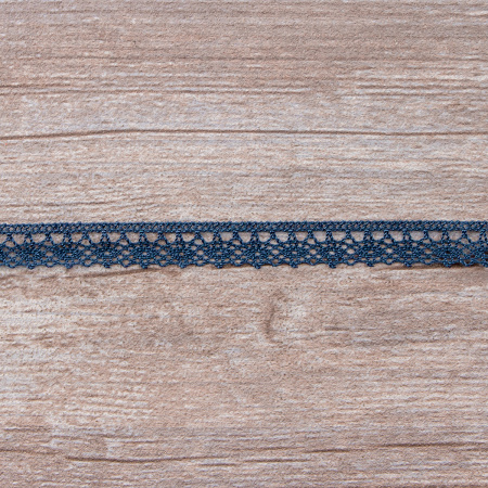 Мерсеризованное хлопковое кружево, 12 мм, цвет серо-синий. Арт 3267/75                 