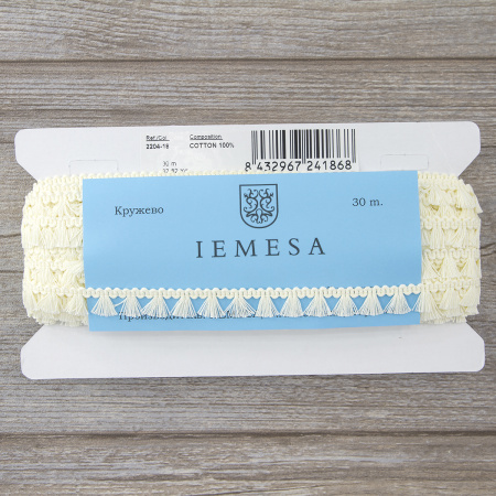 Тесьма декоративная, 16 мм, с бахромой, цвет молочно-белый. Арт 2204/18