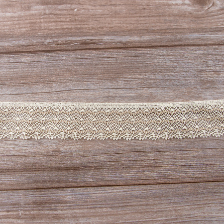 Мерсеризованное хлопковое кружево, 35 мм, цвет сливочный с бежевым. Арт 1888/R0