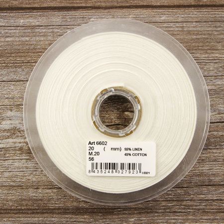 Косая бейка хлопок/лён, 20 мм, 20 м, цвет 56, кремовый. Арт 6602-20мм-56