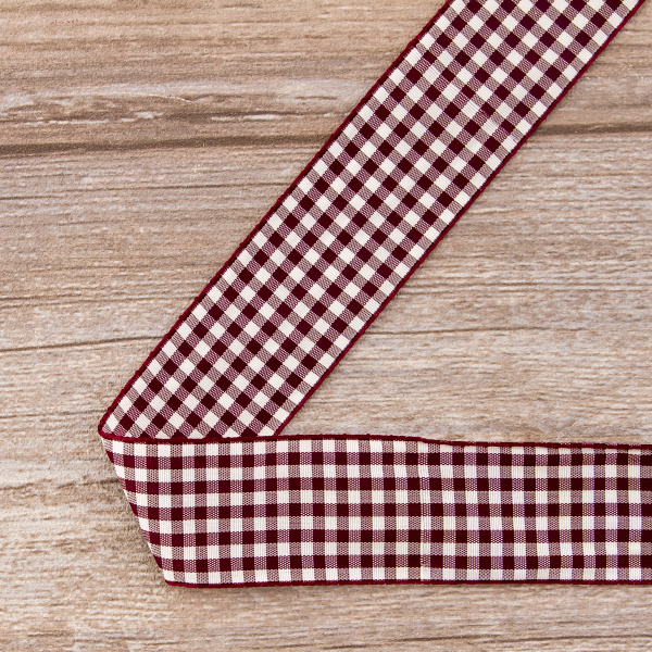 Лента с рисунком клетка SAFISA, 40 мм, 25 м, цвет 30, бордо. Арт 469-40мм-30             