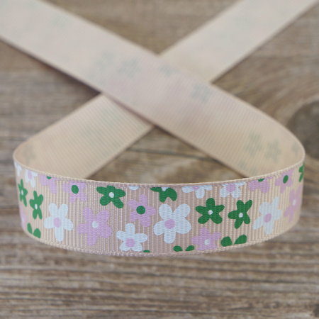 Лента репсовая на картонной катушке "Цветочки". Арт VR15.310
