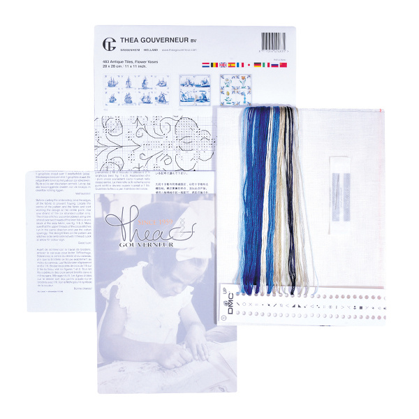 Набор для вышивания "Старинная плитка, цветы в вазе", канва лён 36 ct. Арт 483                     