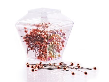 Булавки цвета "розовое золото" в пластиковых коробочках, 18шт. в пластиковом прикассовом стенде. Арт N4366