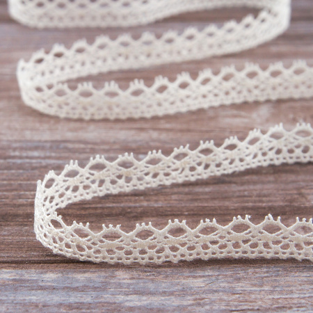 Мерсеризованное хлопковое кружево, 14 мм, шампань. Арт 2094/72
