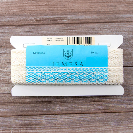 Мерсеризованное хлопковое кружево, 35 мм, цвет шампань. Арт 2011/72