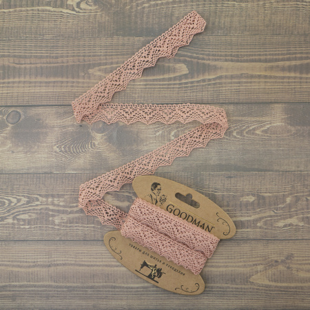 Кружево плетеное, 25 мм, цвет бледно-розовый, 100% хлопок, 5 м. Арт K-5003-87