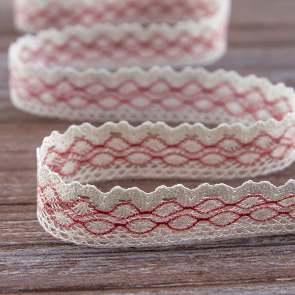 Мерсеризованное хлопковое кружево, 20 мм, цвет белый с серо-розовым. Арт 2019/Z5