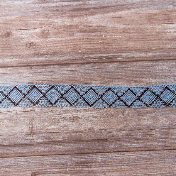 Мерсеризованное хлопковое кружево, 50 мм, цвет голубой с черным. Арт 1403/R2                 