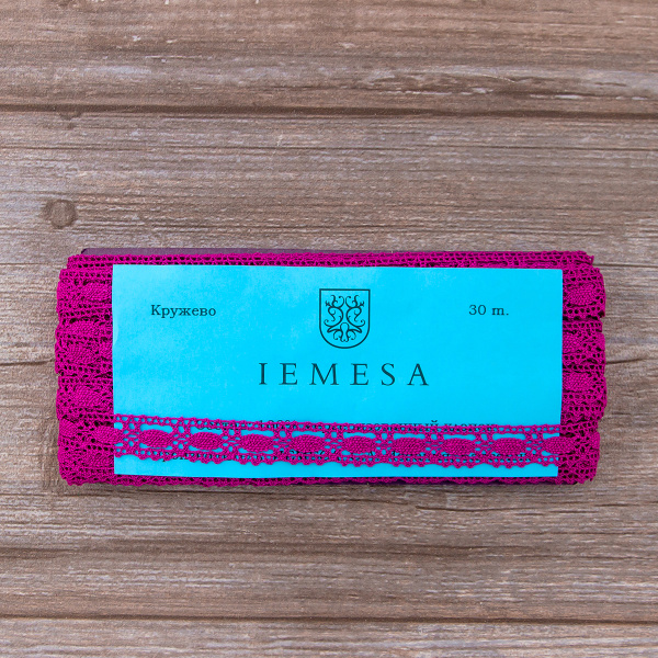 Мерсеризованное хлопковое кружево, 15 мм, цвет цикламеновый. Арт 1798/25                 