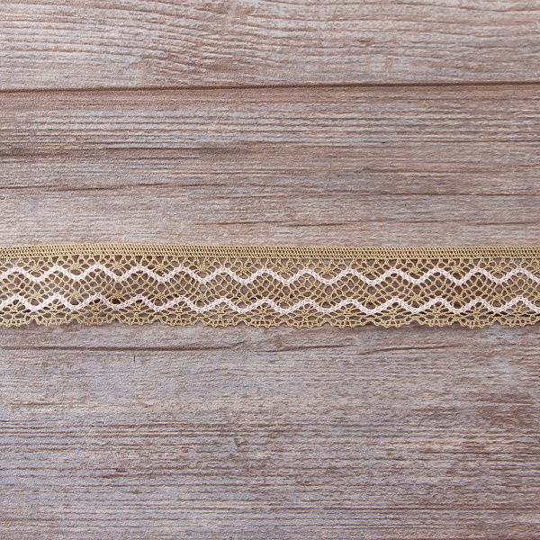 Мерсеризованное хлопковое кружево, 35 мм, цвет бежевый со светло- розовым. Арт 1880/YY