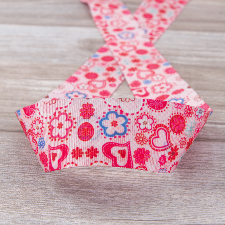 Лента репсовая SAFISA с рисунком, 39 мм, 15 м, цвет 03, розовый. Арт 25311-39мм-03