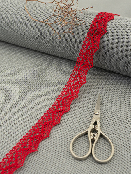Кружево плетеное, 25 мм, цвет красный, 100% хлопок, 5 м. Арт K-5003-216