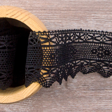 Мерсеризованное хлопковое кружево, 45 мм, цвет черный. Арт 1797/14                 