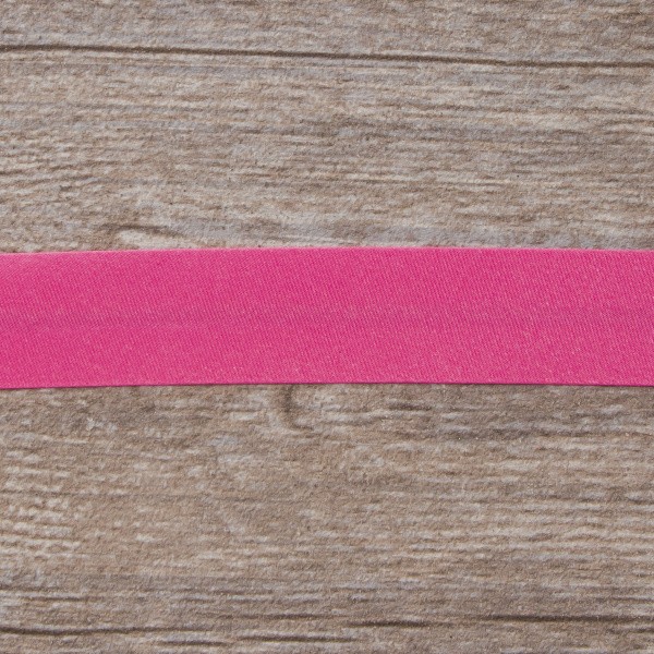 Косая бейка атласная 20 мм, 25 м, цвет 142, ярко-розовый. Арт 6260-20мм-142