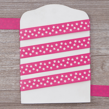 Лента репсовая SAFISA рисунок "звездочки", 15 мм, 15 м, цвет 20, малиновый. Арт 35120-15мм-20