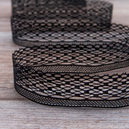 Мерсеризованное хлопковое кружево, 35 мм, цвет черный. Арт 2011/14