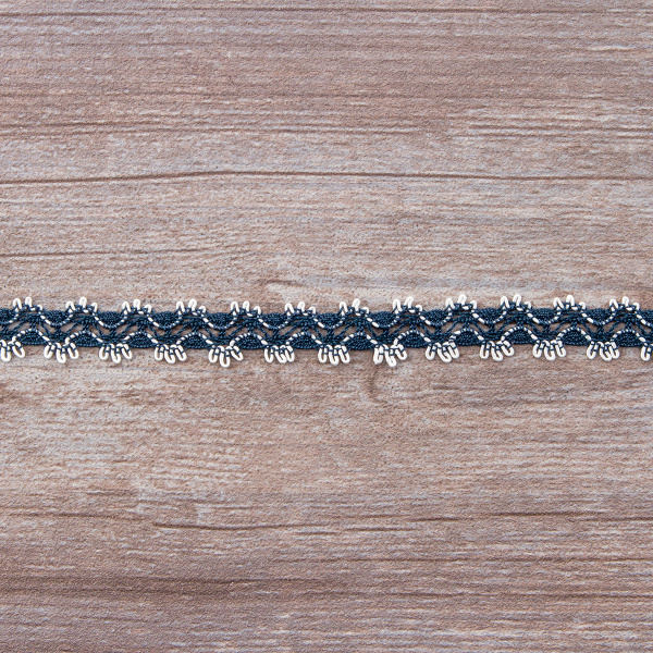 Мерсеризованное хлопковое кружево, 11 мм, цвет морской волны с белым. Арт 1084/G9