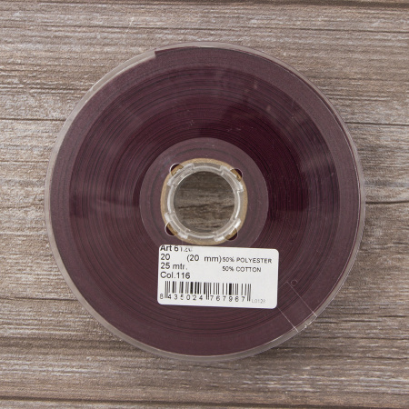 Косая бейка хлопок/полиэстер 20 мм, 25 м, цвет 116, спелая вишня. Арт 6120-20мм-116           