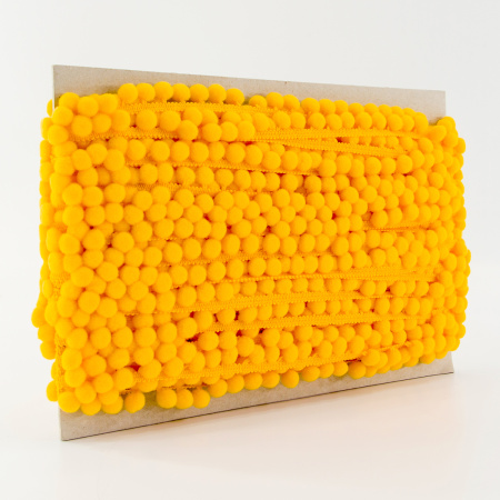 Тесьма с помпонами, диаметр 10 мм, цвет ярко-желтый. Арт PA-18-col.104