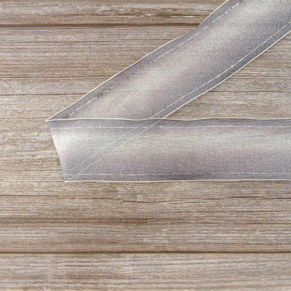 Лента органза с рисунком с проволокой по краю SAFISA, цвет серый, 50 мм, 15 м. Арт 25167-50мм-02            