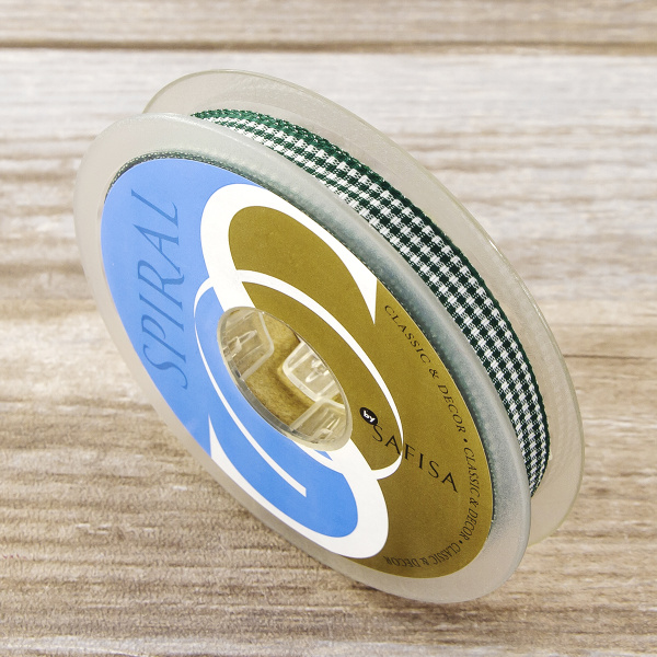 Лента с рисунком клетка SAFISA, 10 мм, 25 м, цвет 43, темно-зеленый. Арт 466-10мм-43             