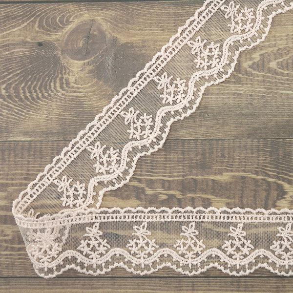 Кружево-вышивка на тюле, 23 мм, цвет розовый, 100% полиэстер, 4,5 м. Арт T-3011.308