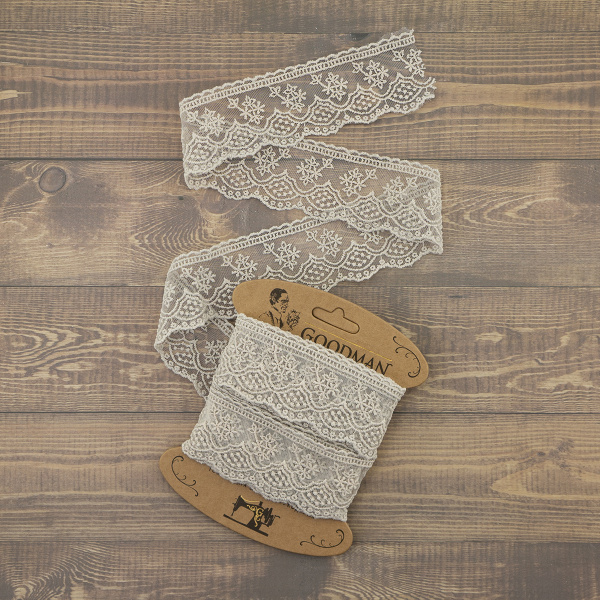 Кружево-вышивка на тюле, 37 мм, цвет светло-серый, 100% полиэстер, 4,5 м. Арт T-3008.373