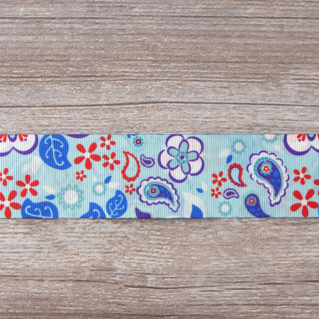 Лента репсовая SAFISA с рисунком, 39 мм, 15 м, цвет 02, голубой. Арт 25310-39мм-02