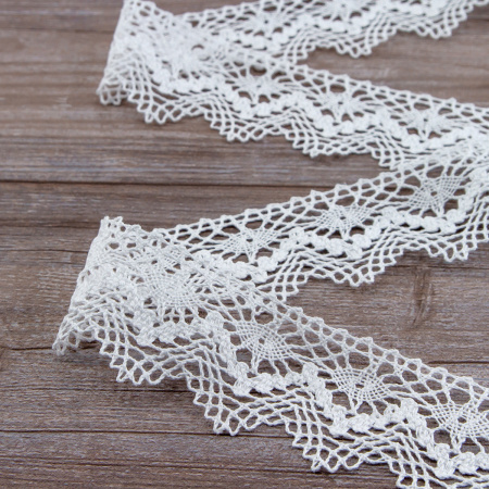 Мерсеризованное хлопковое кружево, 55 мм, цвет белый. Арт 3118/01