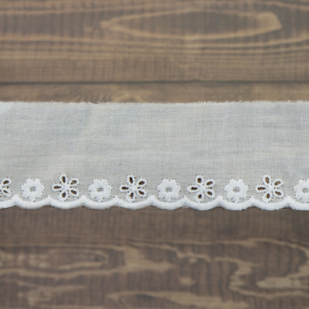 Шитье-вышивка на батисте, прошва, 45 мм, цвет белый, 50% полиэстер, 50 % хлопок, 3,5 м. Арт 4B1130.212