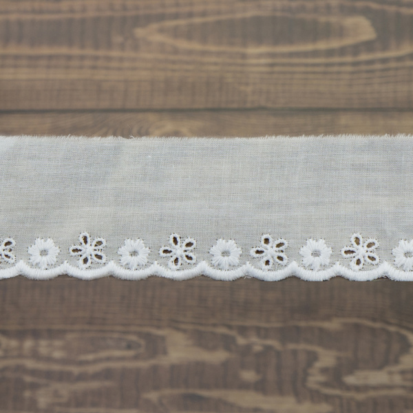 Шитье-вышивка на батисте, прошва, 45 мм, цвет белый, 50% полиэстер, 50 % хлопок, 3,5 м. Арт 4B1130.212