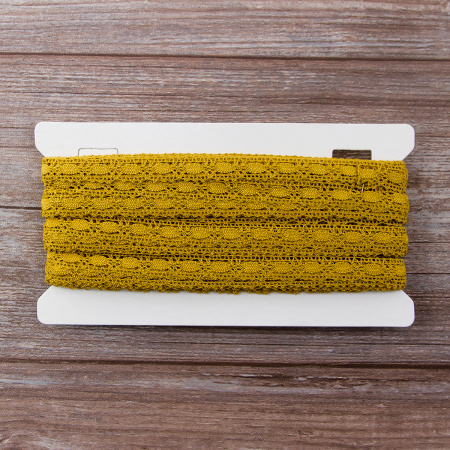 Мерсеризованное хлопковое кружево, 15 мм, цвет горчичный. Арт 1798/62                 