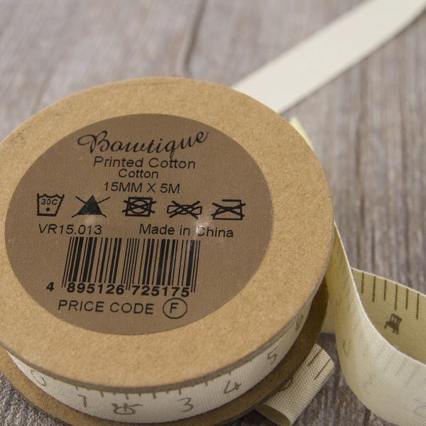 Лента хлопковая на картонной мини-катушке "Сантиметровая лента". Арт VR15.013