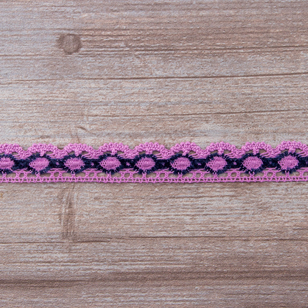 Мерсеризованное хлопковое кружево, 23 мм, цвет сиреневый/фиолетовый. Арт 3679/CK