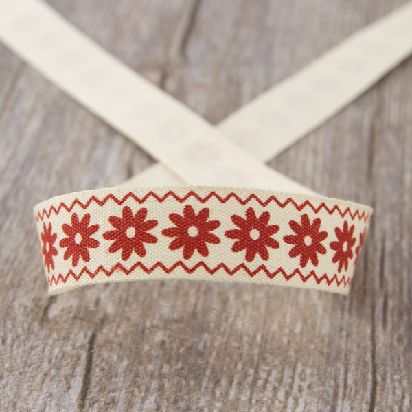 Лента хлопковая на картонной мини- катушке "Цветы и зиг-заги". Арт VR15.026X