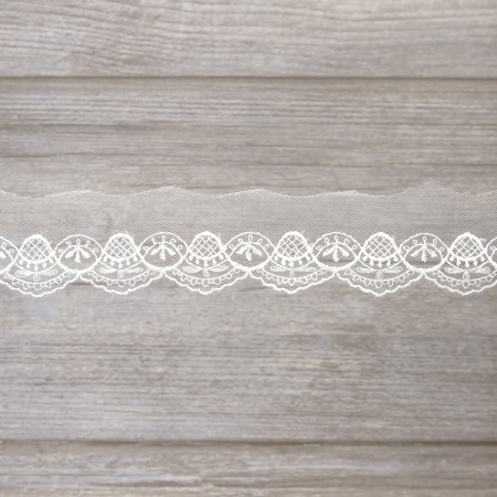 Вышивка на тюле, 36 мм, цвет белый. Арт I644/01