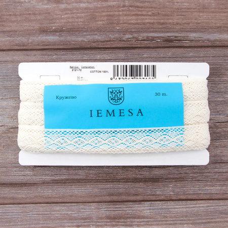 Мерсеризованное хлопковое кружево, 28 мм, шампань. Арт 2121/72