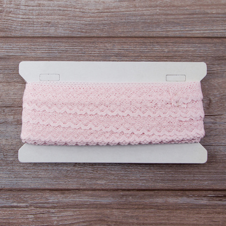 Мерсеризованное хлопковое кружево, 20 мм, цвет светло-розовый. Арт 2019/06