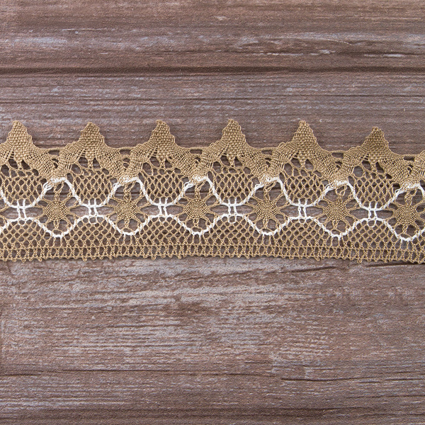 Мерсеризованное хлопковое кружево, 63 мм, цвет бежевый. Арт 2074/ZH