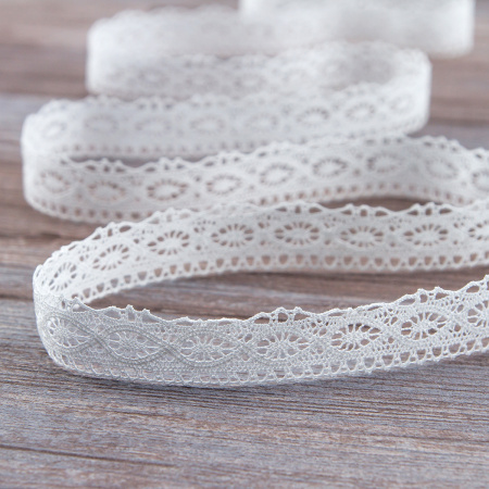 Мерсеризованное хлопковое кружево, 20 мм, цвет белый. Арт 1523/01                 