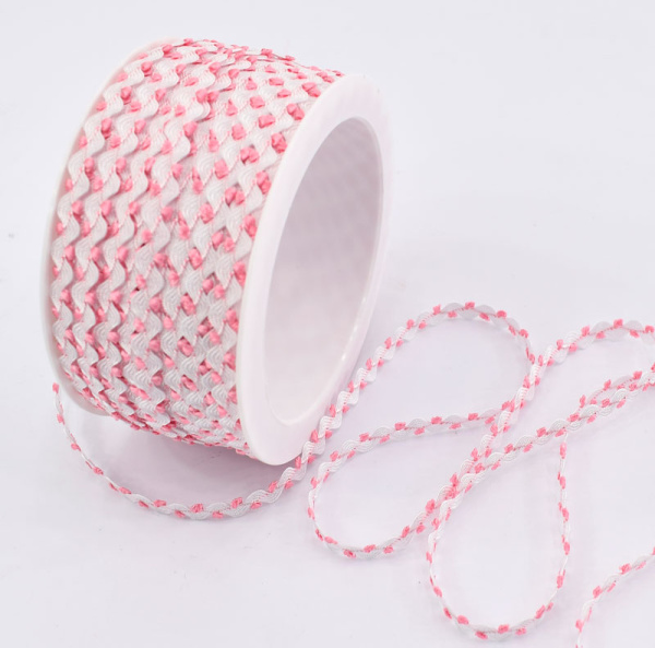 Тесьма PEGA тип вьюнчик, белый с розовым, 7 мм. Арт 841512221DA006