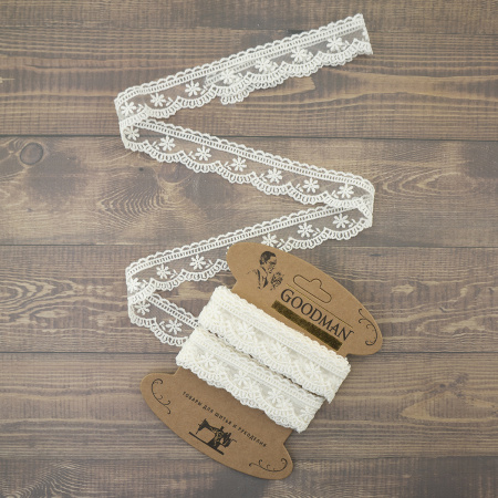 Кружево-вышивка на тюле, 30 мм, цвет молочный, 100% полиэстер, 4,5 м. Арт T-3003.112